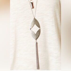 Anthropologie Silver Geometric Pendant Necklace Chain Tassel